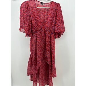 & harmony Womens Red Blue Floral High-Low V-Neck Flutter Sleeve Dress Cover-up S